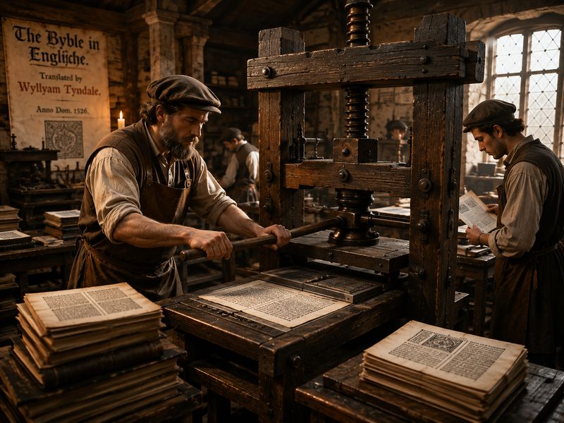 Early printing press in use