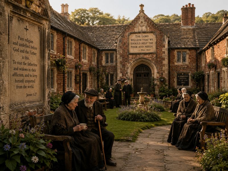 Historic almshouse courtyard
