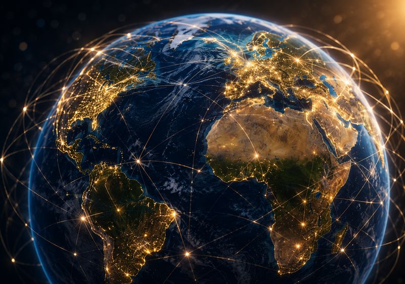 Globe with glowing digital connection lines